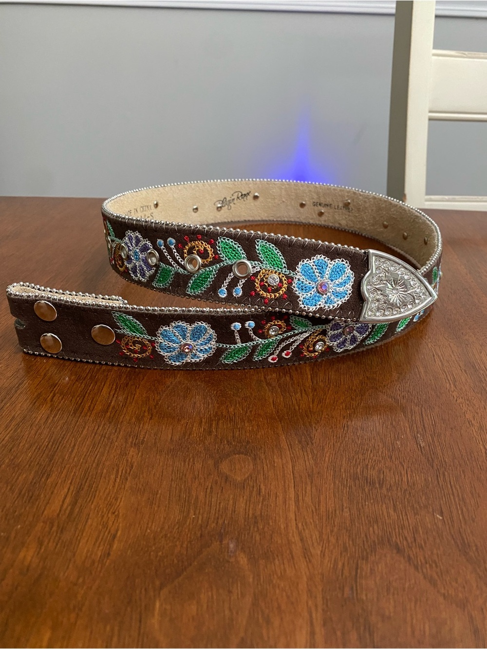Women’s Blazin Roxx Leather Western Belt Embroidered Floral - S